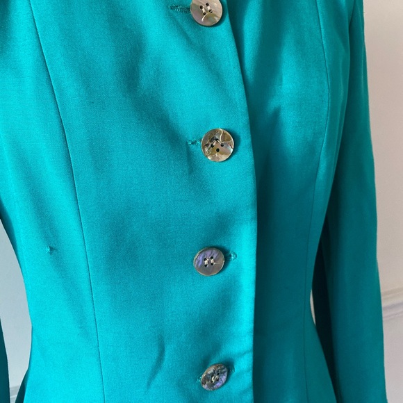 Vintage 1980’s Christian Dior teal blazer jacket with abalone shell buttons - Picture 3 of 8